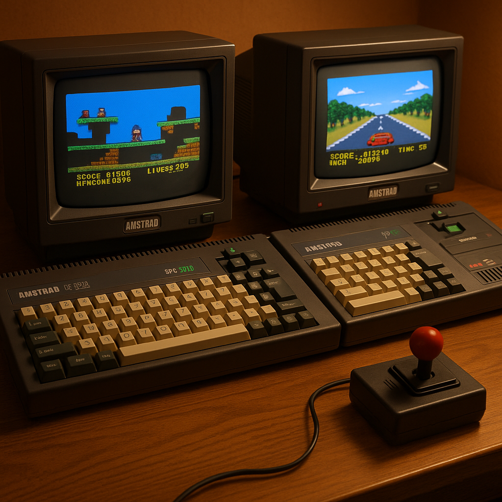 Overview of an Amstrad CPC 464 and a CPC 6128 placed side by side
