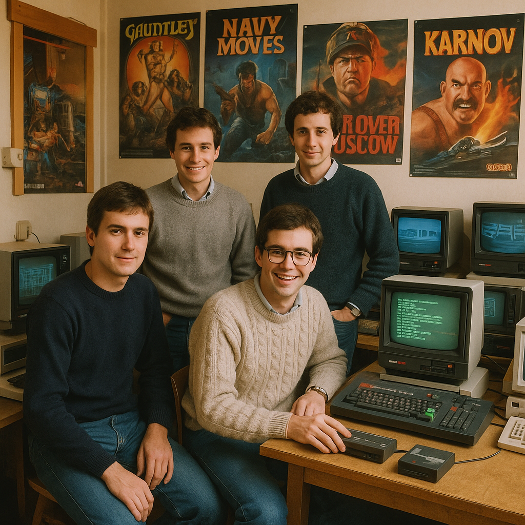 The Guillemot brothers working on microcomputers in Brittany, 1980s