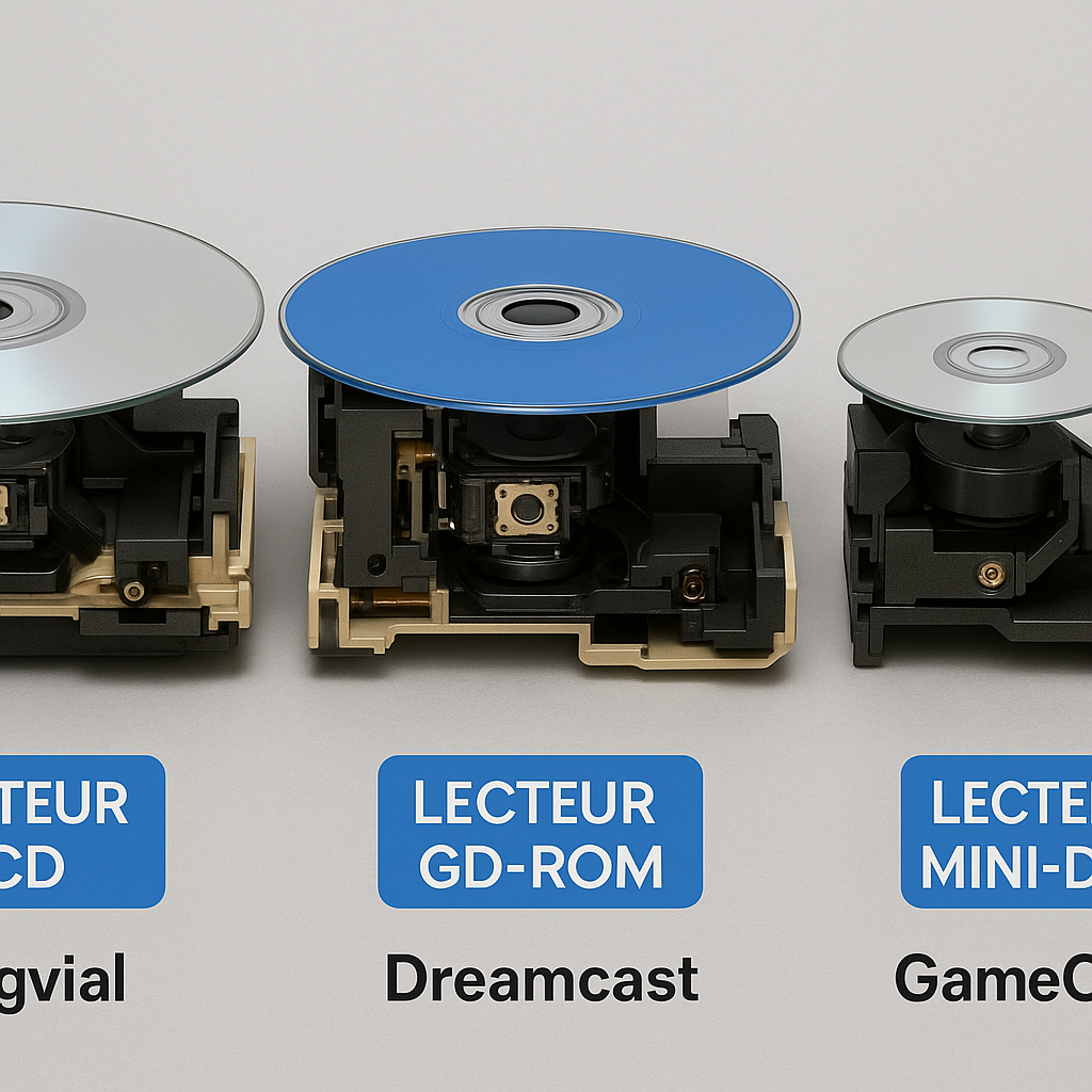 Comparison of optical drives: PlayStation, Dreamcast GD-ROM, and GameCube Mini-DVD
