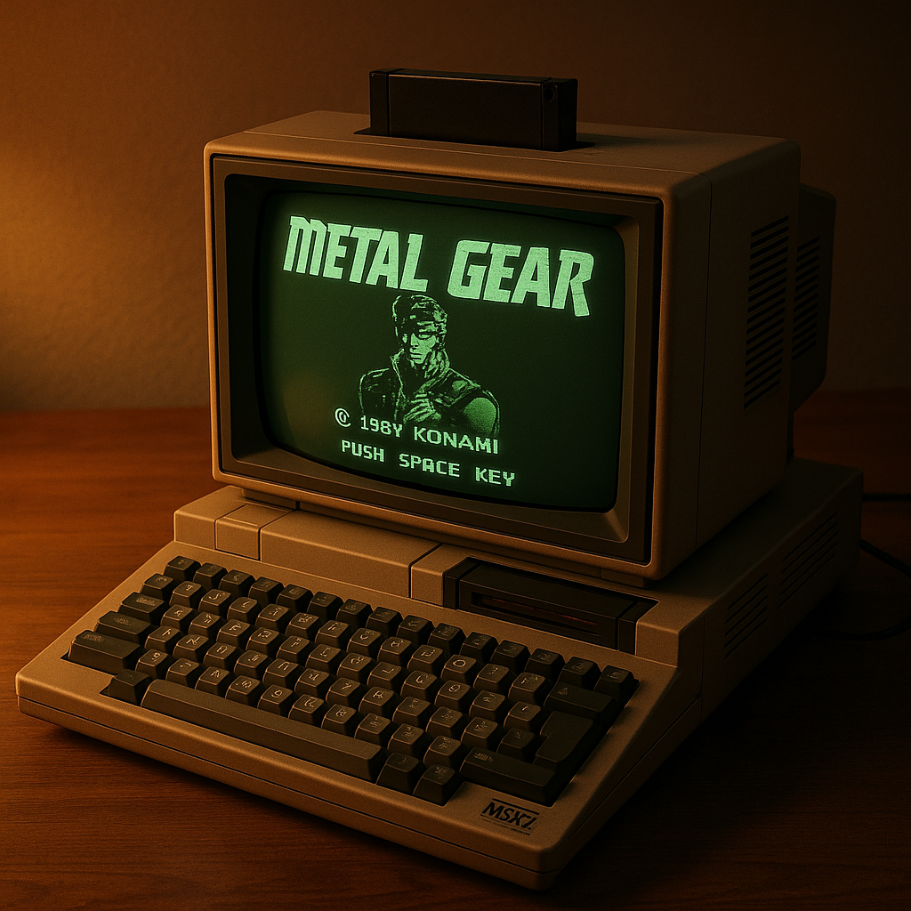 Ordinateur MSX2 vintage affichant le jeu Metal Gear