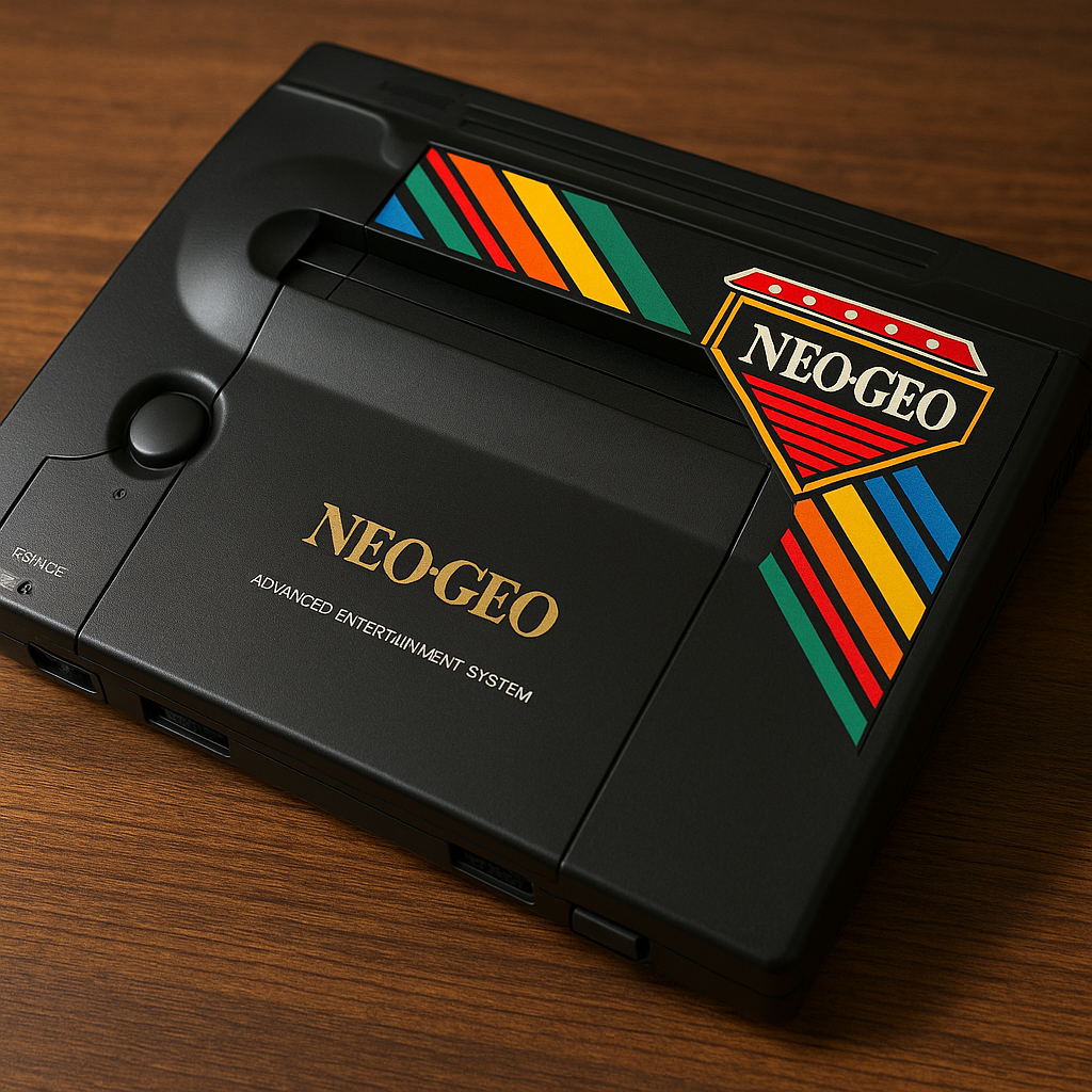 Neo-Geo AES console with arcade artwork