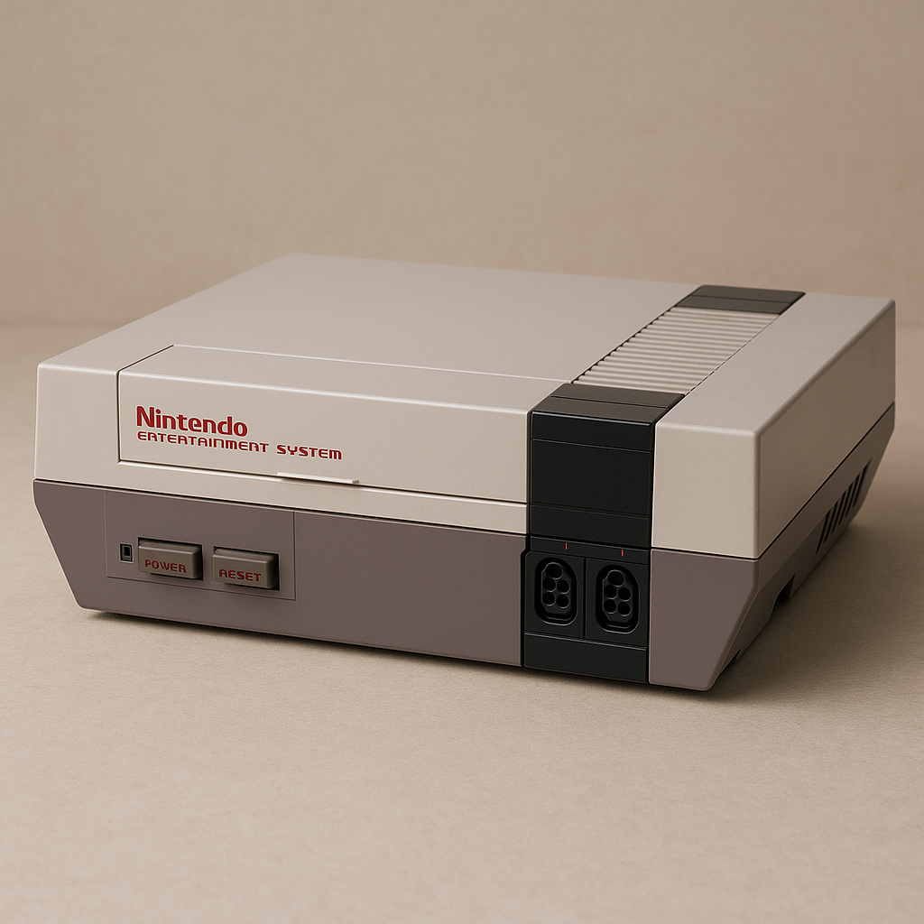 Console Nintendo Entertainment System NES vintage sur fond neutre