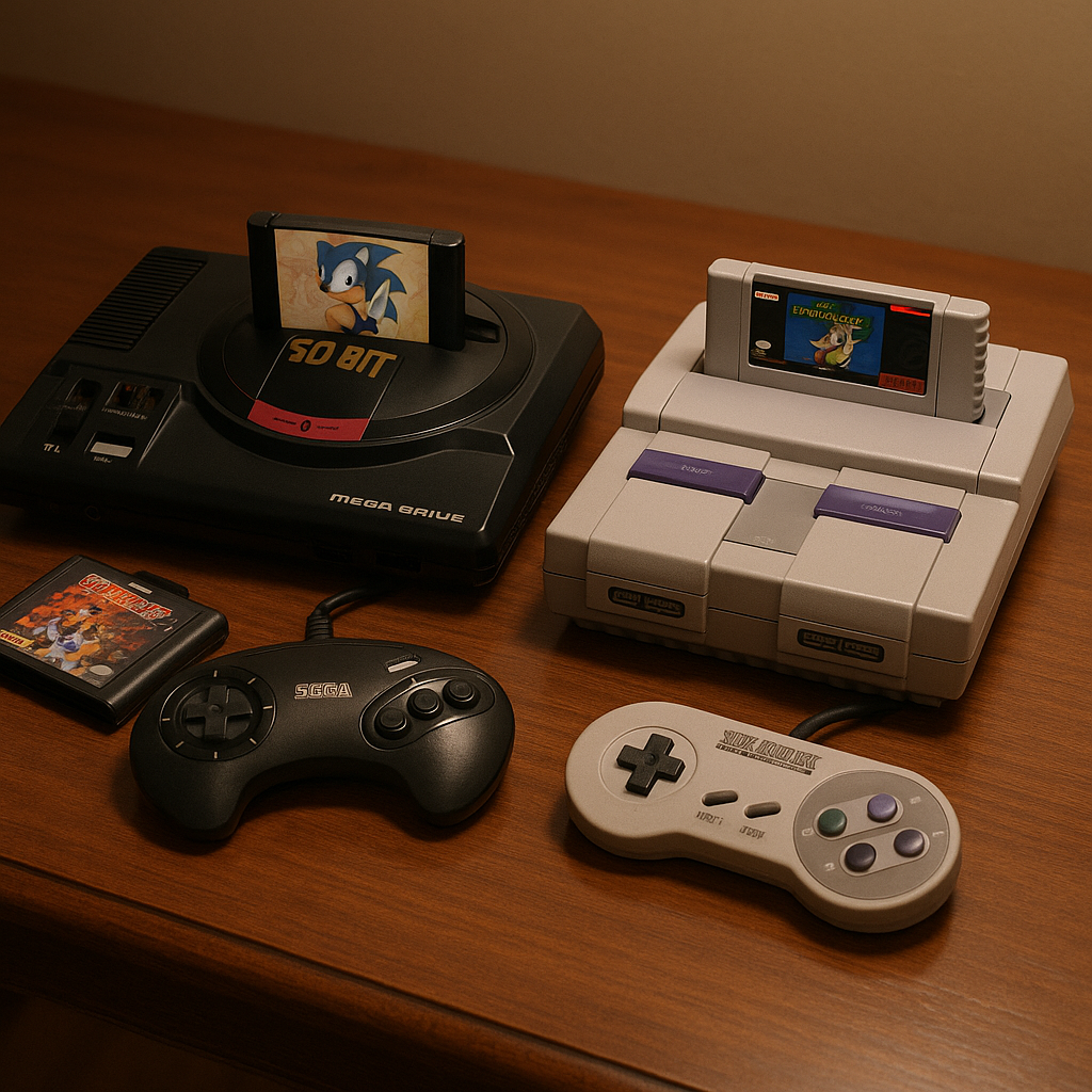 Comparison of the Sega Mega Drive and the Super Nintendo side by side