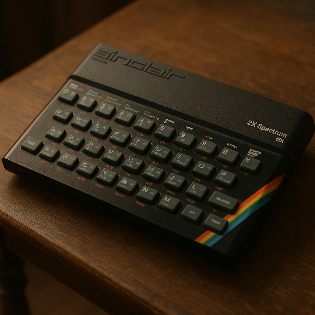 First Sinclair ZX Spectrum 48K model placed on a vintage table