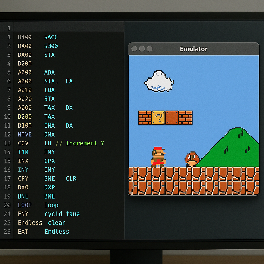 Software emulation interface displaying an old video game on a modern screen