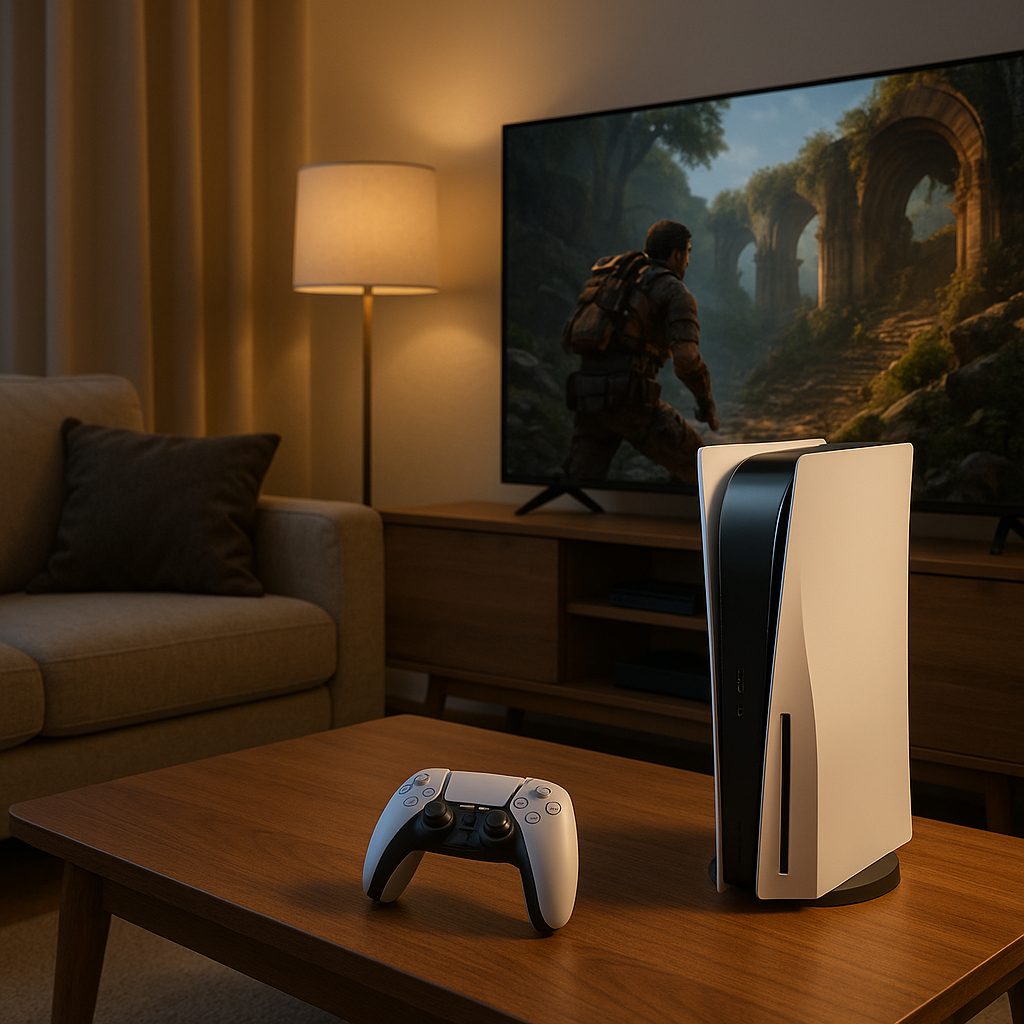 Console PS5 avec t&eacute;l&eacute;viseur 4K et manette DualSense