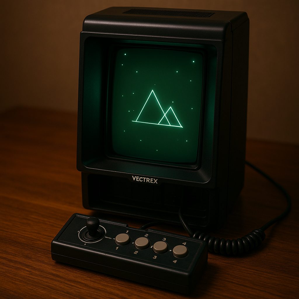 Vue de la console Vectrex avec &eacute;cran vectoriel int&eacute;gr&eacute;
