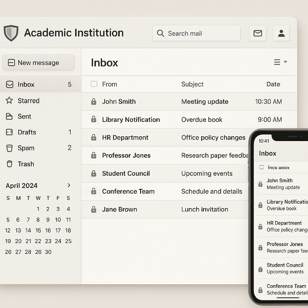Webmail AC Normandie interface showing the inbox and security settings